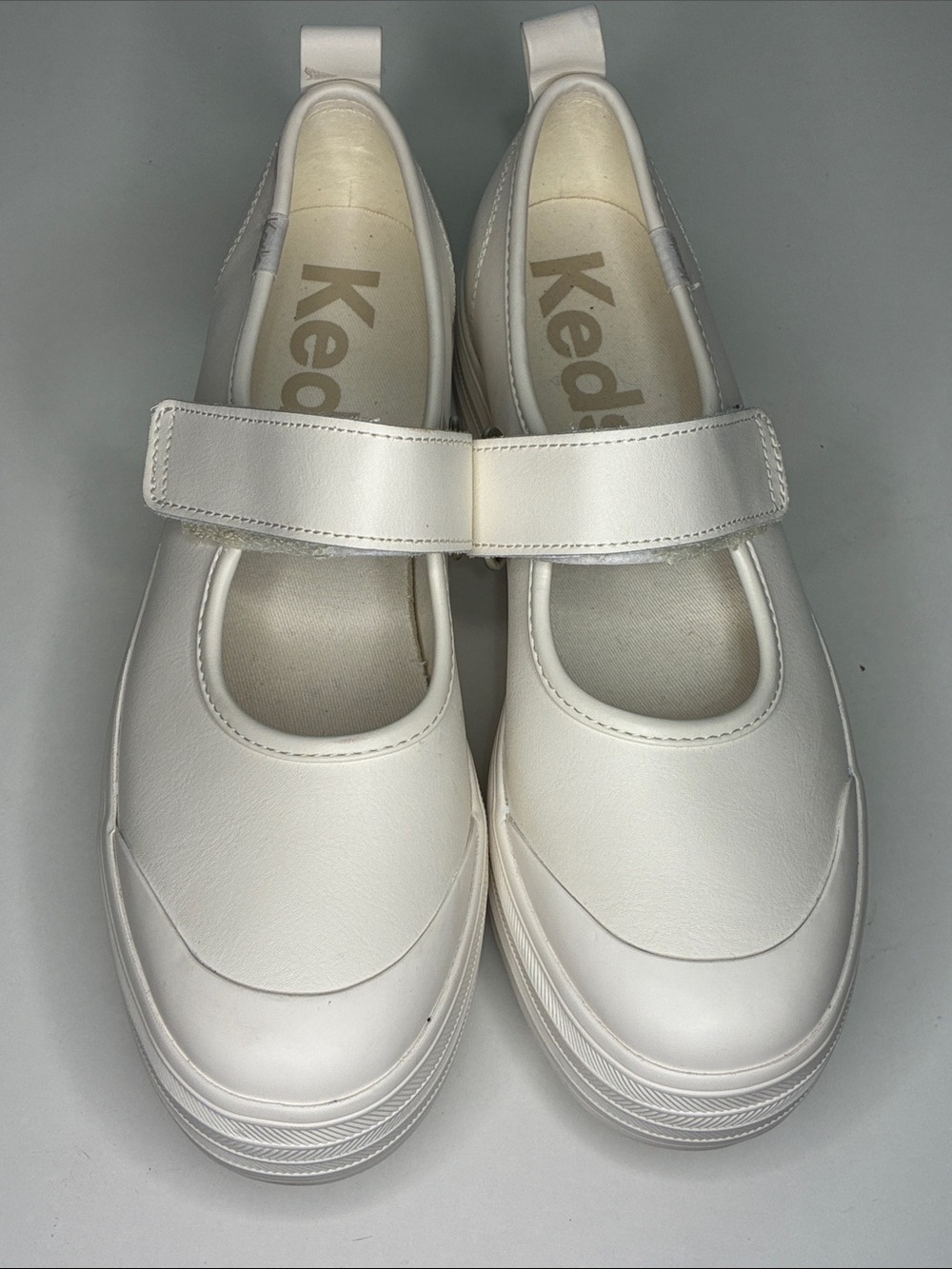 Keds Girls White Mary Jane Sneakers with Hook-and-Loop Strap